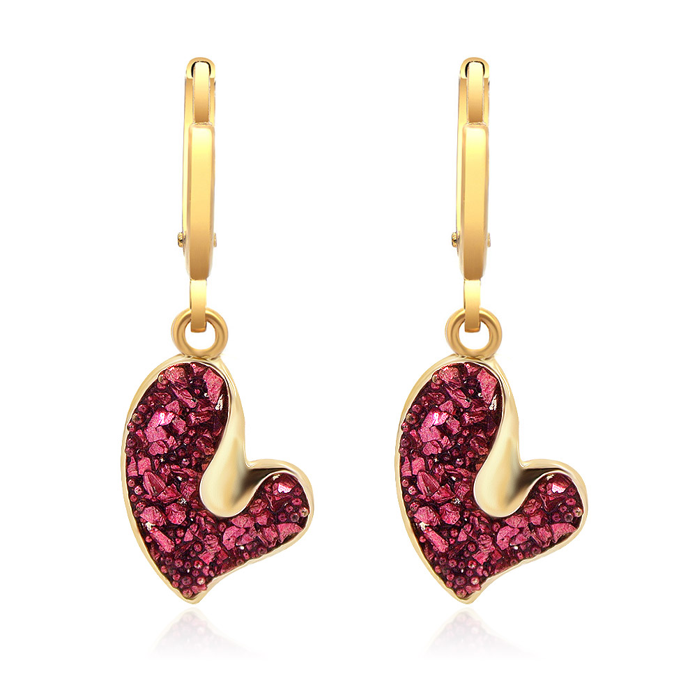 Sparkly Red Pink Glitter Love Heart Drop Earrings